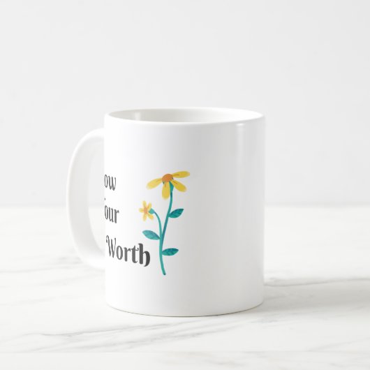 KENNEN SIE IHRE WERTVOLLKEIT, BLUME DESIGN COFFE T KAFFEETASSE (Vorderseite Links)