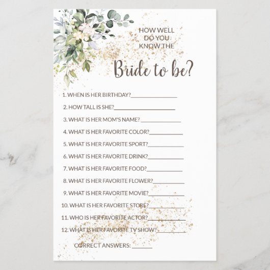 Kennst du die Bride Herbal Shower Game Card? Flyer (Vorne)