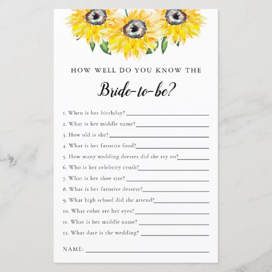 Kennt die Brautblume, das Brautparty-Spiel (Vorderseite)