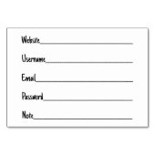 Kennwortschlüssel Tischnummer (Rückseite)