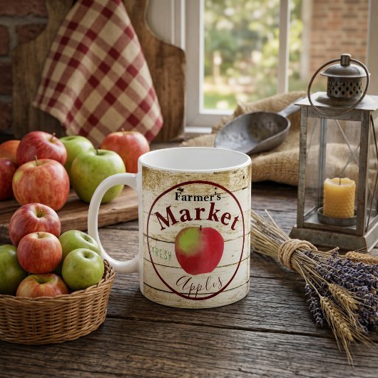 Kennzeichen für Äpfel auf dem Bauernmarkt Kaffeetasse