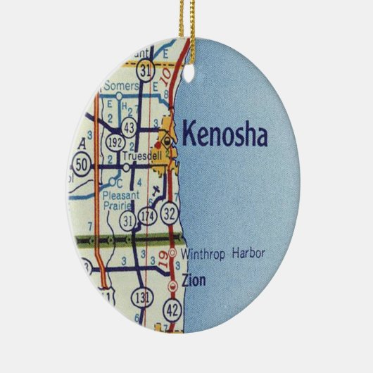Kenosha Classic Map Keramik Ornament (Rechts)