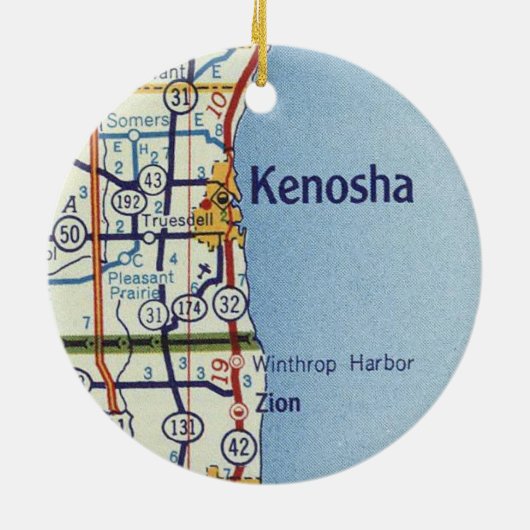 Kenosha Classic Map Keramik Ornament (Hinten)
