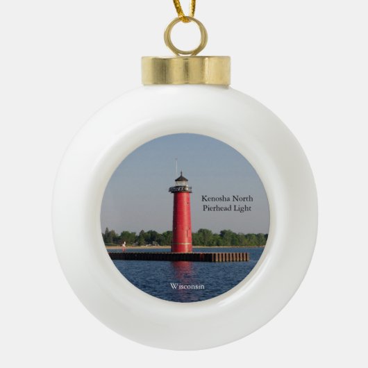 Kenosha North Pierhead Ball oder Schneeflocke Keramik Kugel-Ornament (Vorderseite)