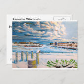 Kenosha Wisconsin Winter Harbour Oil Painting Postkarte (Vorne/Hinten)