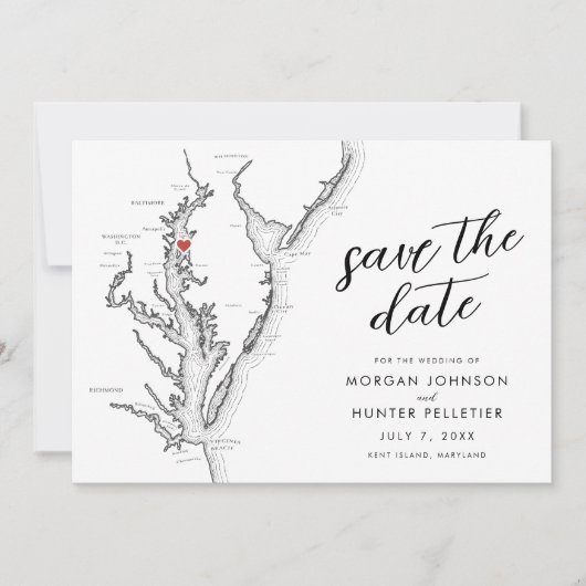 Kent Island Maryland Map Wedding Save The Date (Vorderseite)