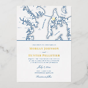 Kent Island Maryland Zielort Navy und Gold Folieneinladung