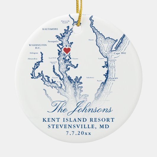 Kent Island MD Map Navy Wedding Foto Weihnachten Keramik Ornament (Vorne)