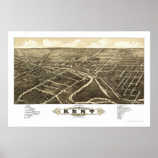 Kent, OH Panorama Karte - 1882 Poster (Vorne)