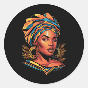 Kente Cloth Head Wrap Beautiful Black Afro Frau E Runder Aufkleber