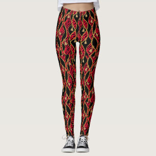 Kente Damenmode Rot, Schwarz & Gold Leggings