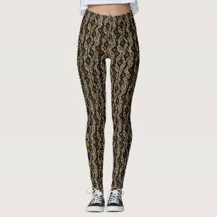 Kente Damenmode schwarze und goldene Leggings