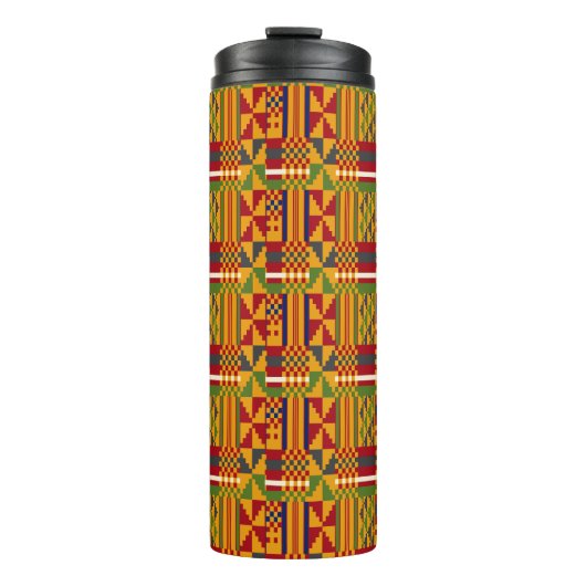 Kente Ethnic Pattern - Lebhaftes afrikanisches Tex Thermosbecher (Vorderseite)
