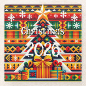 Kente Pattern Christmas 2026 Festive Glass Coaster Glasuntersetzer (Vorderseite)