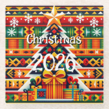 Kente Pattern Christmas 2026 Festive Glass Coaster