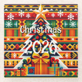 Kente Pattern Christmas 2026 Festive Glass Coaster Glasuntersetzer