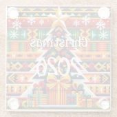 Kente Pattern Christmas 2026 Festive Glass Coaster Glasuntersetzer (Rückseite)