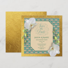 Kente Save-the-Date-Einladung in Teal und Gold