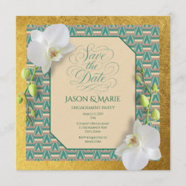 Kente Save the Date Invitation Teal & Gold Einladung