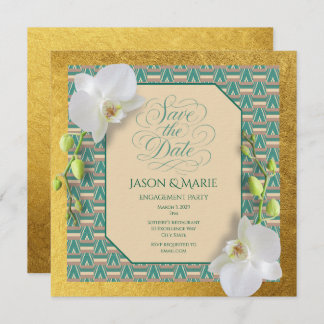 Kente Save the Date Invitation Teal & Gold Einladung