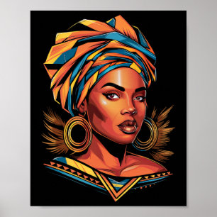 Kente-Tuch-Kopftuch Schöne schwarze Afro-Frau E Poster