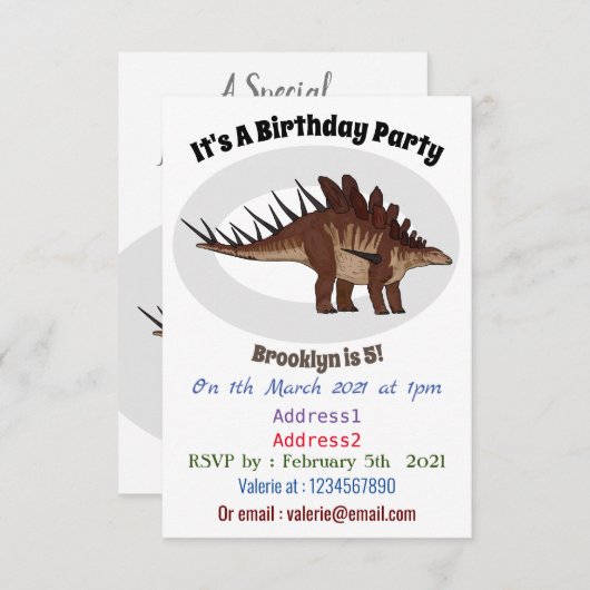 Kentrosaurus-Cartoon Einladung (Vorne/Hinten)