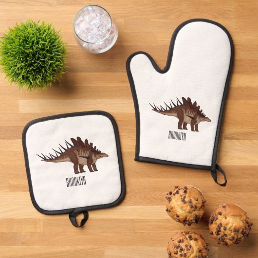 Kentrosaurus-Cartoon Ofenhandschuh & Topflappen-Set (Oben Unten)