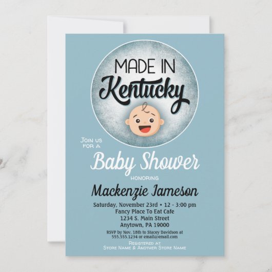 Kentucky Baby Shower Funny Blue Boys Einladung (Vorderseite)