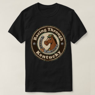 Kentucky Derby Charme_ Pferd mit Jockeyhut  T-Shirt