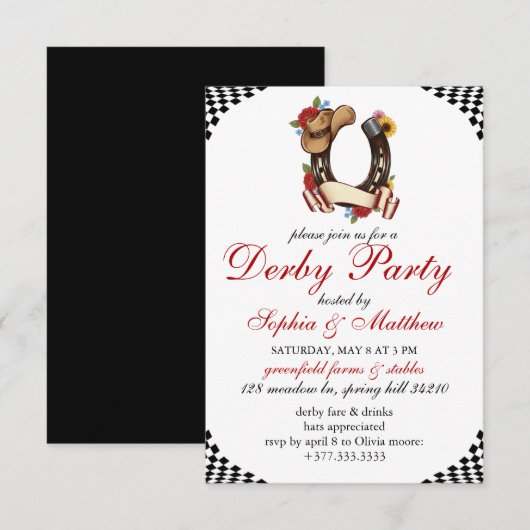Kentucky Derby Horse Racing Themed Elegant Invite Einladung (Vorne/Hinten)