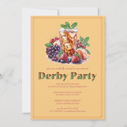 Kentucky Derby Party Invitation Mint Julep Drink H Einladung (Vorderseite)