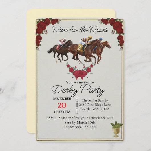 Kentucky Derby Run for the Roses Party Invite Einladung (Vorne/Hinten)