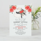 Kentucky Derby Style Big Hat Rose Brautparty Einladung (Stehend Vorderseite)