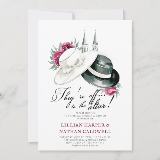 Kentucky Derby Wedding Brautparty Rose Elegant Einladung (Vorderseite)