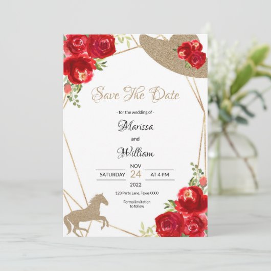 Kentucky Derby Wedding Save the Date Einladungen (Stehend Vorderseite)