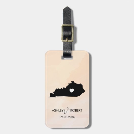Kentucky Map Wedding Luggage Tag, Couple's Name Gepäckanhänger (Vorderseite vertikal)