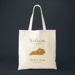 Kentucky Map Wedding Welcome Bag, Gold Tragetasche<br><div class="desc">Hochzeitswochenende Begrüßungsgeschenktasche für Gäste,  die außerhalb der Stadt wohnen,  um Ihre Hochzeit zu feiern,  mit dem Bild von Kentucky,  mit dem Herzen,  das Sie an der genauen Stelle platzieren können. Fülle die Tasche mit deinen Lieblingsgoodies.</div>