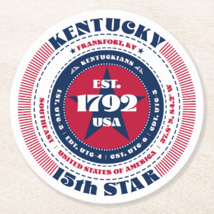 Kentucky Red White Blue Typografie Runder Pappuntersetzer