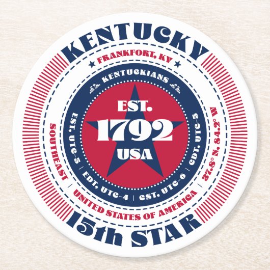 Kentucky Red White Blue Typografie Runder Pappuntersetzer (Vorderseite)