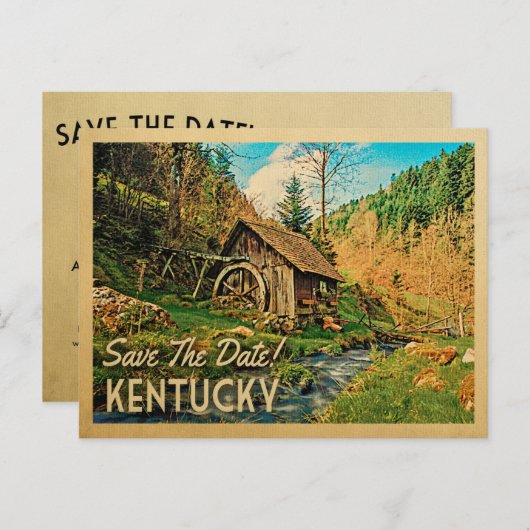 Kentucky Save the Date Rustikale Hütte Mill Woods Ankündigungspostkarte (Vorne/Hinten)