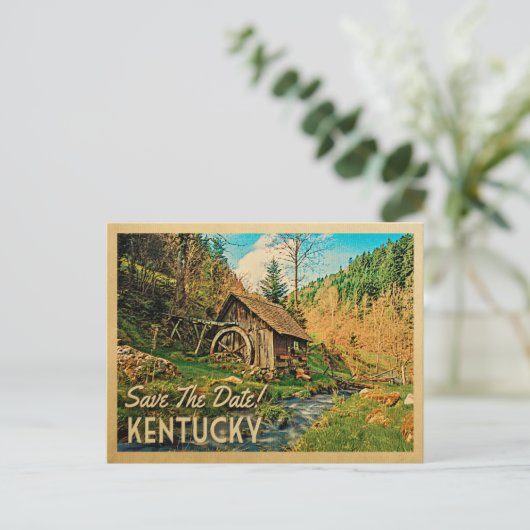 Kentucky Save the Date Rustikale Hütte Mill Woods Ankündigungspostkarte (Stehend Vorderseite)