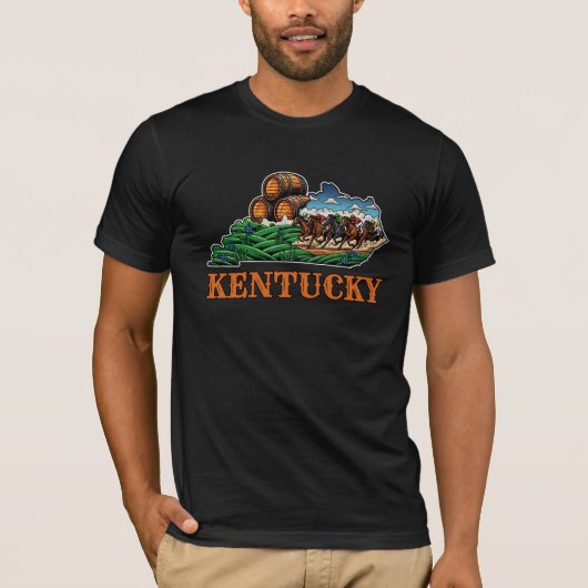 Kentucky Staat Kontur Tattoo Style Pferd Bourbon T-Shirt (Vorderseite)