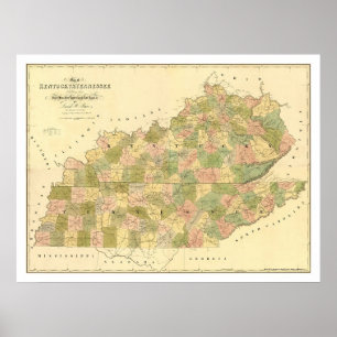 Kentucky- u. Tennessee-Eisenbahn-Karte 1839 Poster