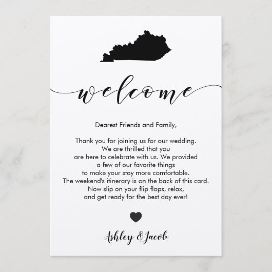Kentucky Wedding Welcome Letter & Itinerary Card Programm (Vorderseite)