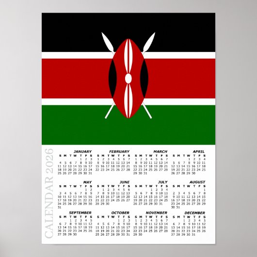 Kenya 2026 Calendar, Large, Kenyan Flag Poster (Vorne)
