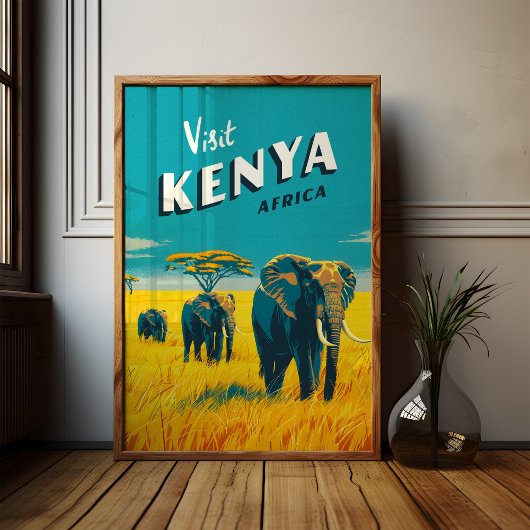 Kenya Africa Vintage Poster - Elefantenkunst