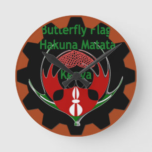 Kenya Butterfly Flag Kunst - Hakuna Matata Patriot Runde Wanduhr