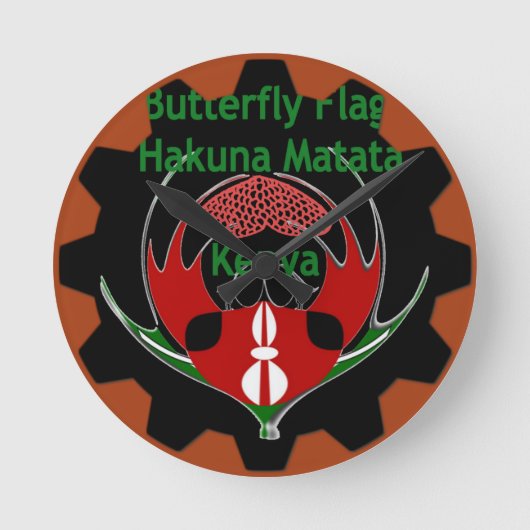 Kenya Butterfly Flag Kunst - Hakuna Matata Patriot Runde Wanduhr (Vorderseite)