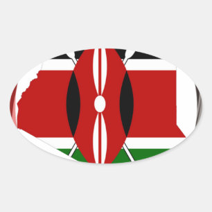 Kenya Celebration Colorful Flag Map Vektor Artwork Ovaler Aufkleber