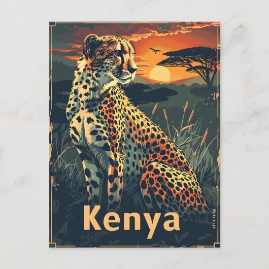 Kenya Cheeatah Sonnenuntergang Postkarte (Vorderseite)